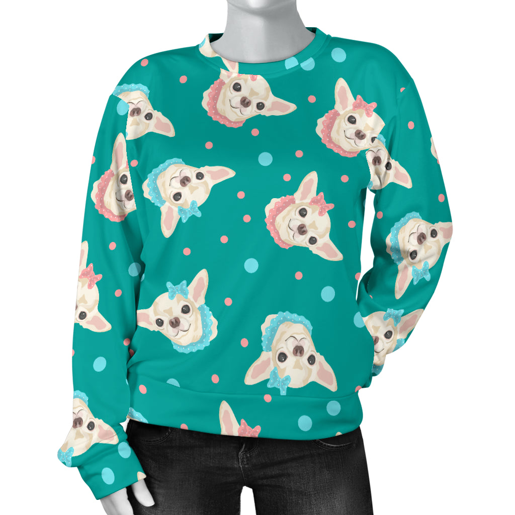 Chihuahua Polka Dot Pattern Women Long Sleeve Sweatshirt