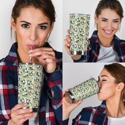 Panda Bear Design Bamboo Print Tumbler