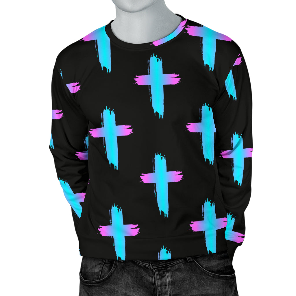 Christian Cross neon Pattern Men Long Sleeve Sweatshirt