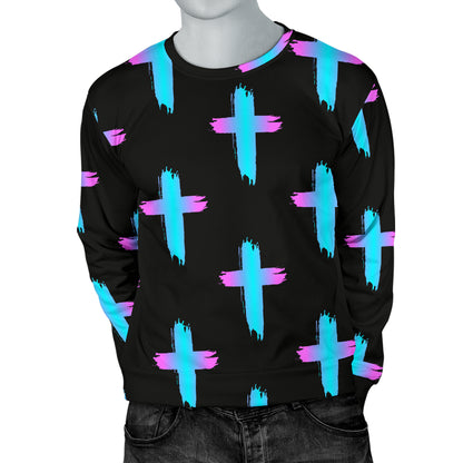 Christian Cross neon Pattern Men Long Sleeve Sweatshirt