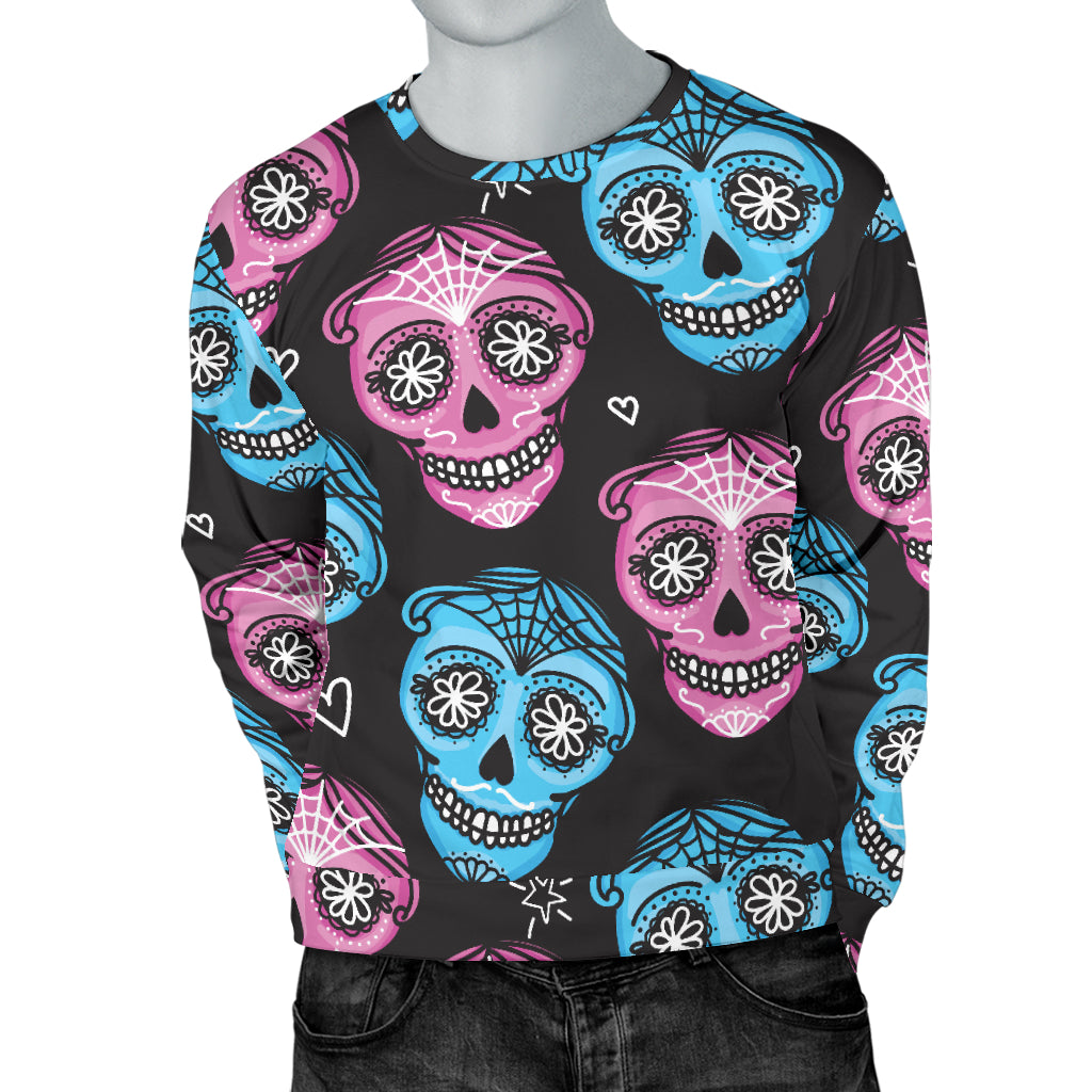 Day of the Dead Skull Print Pattern Men Long Sleeve Sweatshirt