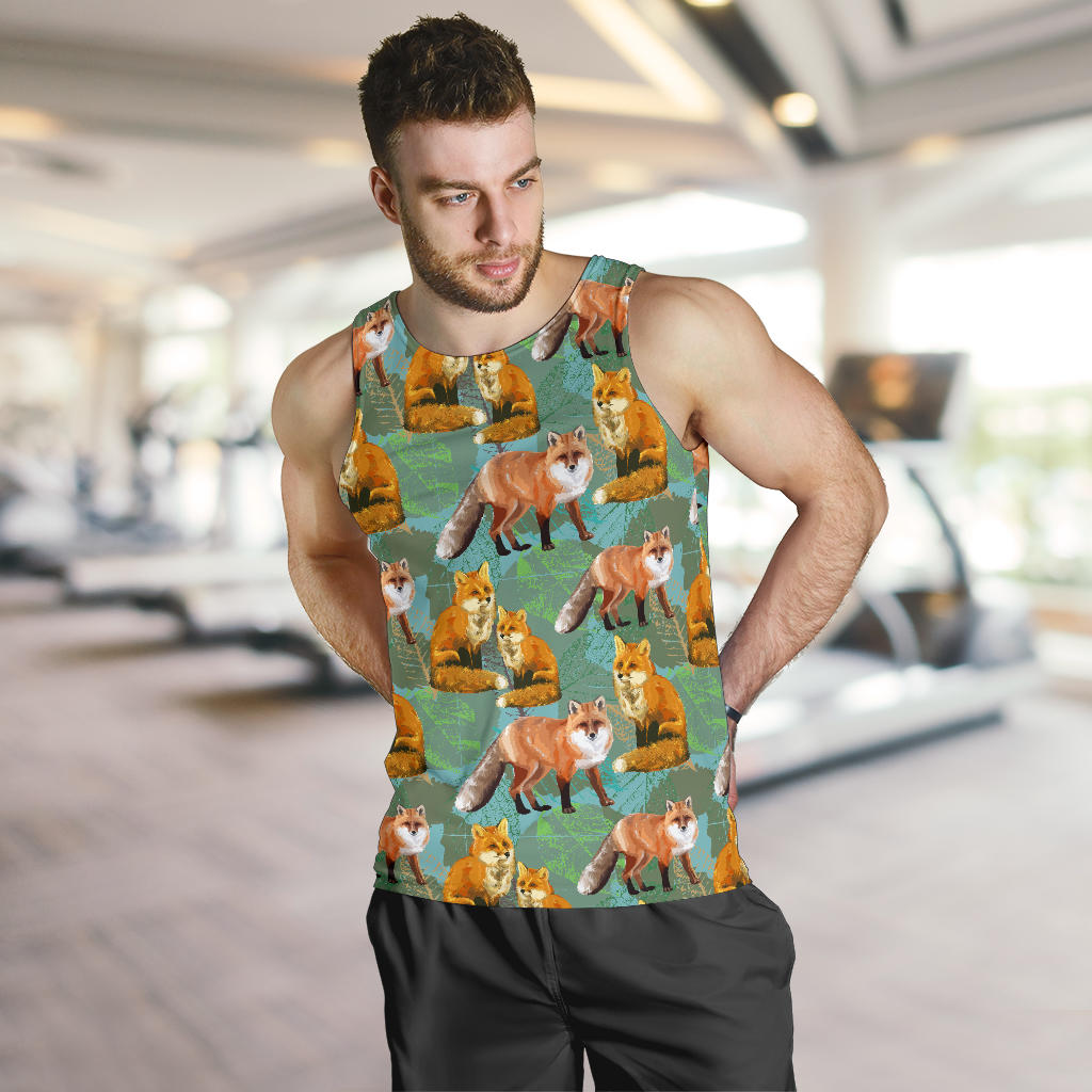 Fox Autumn leaves Themed Men Tank Top