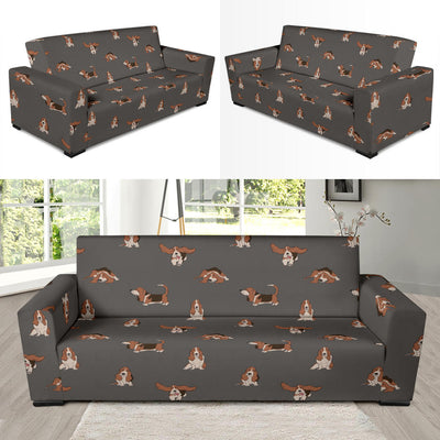 Basset Hound Pattern Print Design 03 Sofa Slipcover