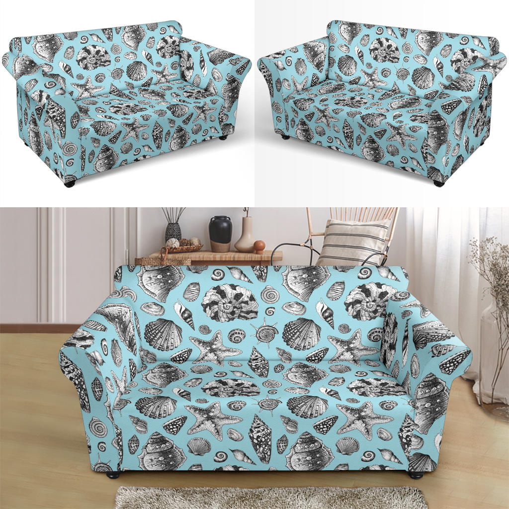 Seashell Beach Print Design LKS302 Loveseat Couch Slipcover