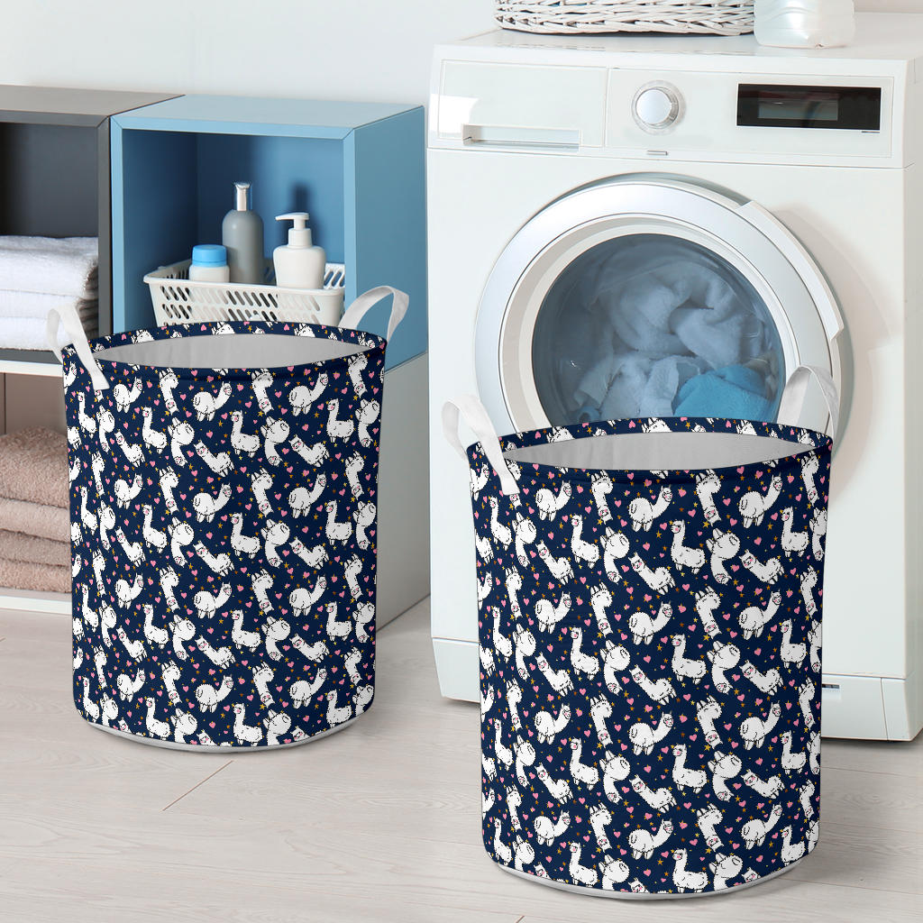 Alpaca Heart Star Design Themed Print Laundry Basket
