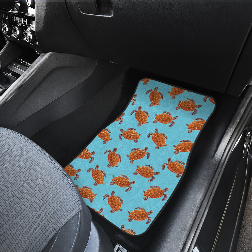 Brow Sea Turtle Print Pattern Car Floor Mats Front Back