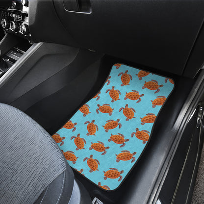 Brow Sea Turtle Print Pattern Car Floor Mats Front Back