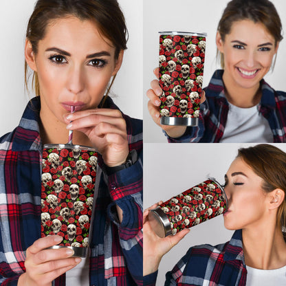 Skull Roses Design Themed Print Tumbler