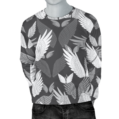 Angel Wings Pattern Design Themed Print Men Long Sleeve Sweatshirt