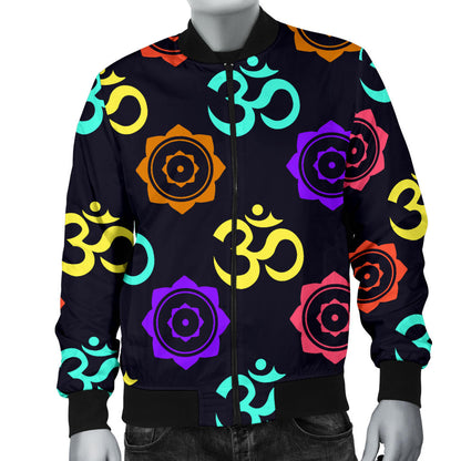 Chakra OM Print Pattern Men Bomber Jacket