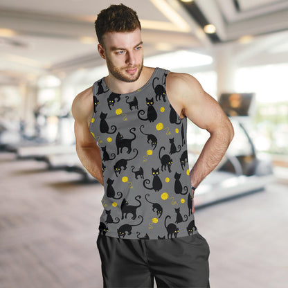 Black Cat Yellow Yarn Print Pattern Men Tank Top