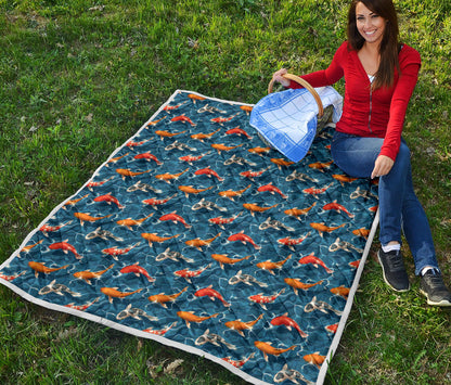 Koi Carp Water Design Themed Print Quilt Bedspread