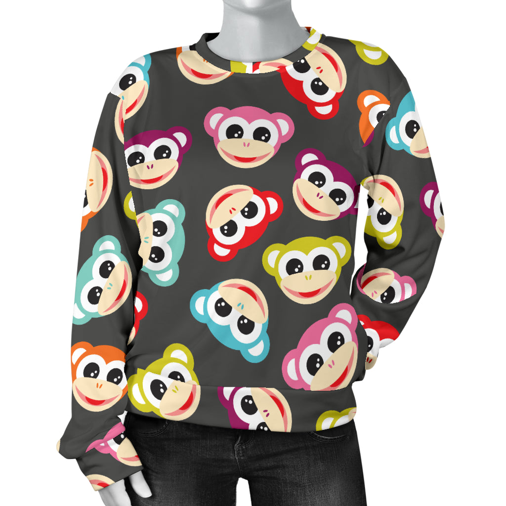 Monkey Head Design Themed Print Women Long Sleeve Sweatshirt