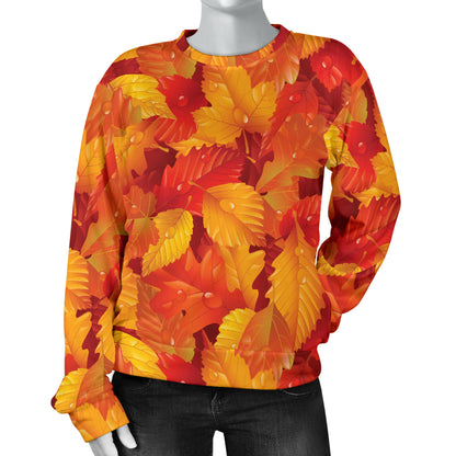 Elm Leave Autum Print Pattern Women Long Sleeve Sweatshirt