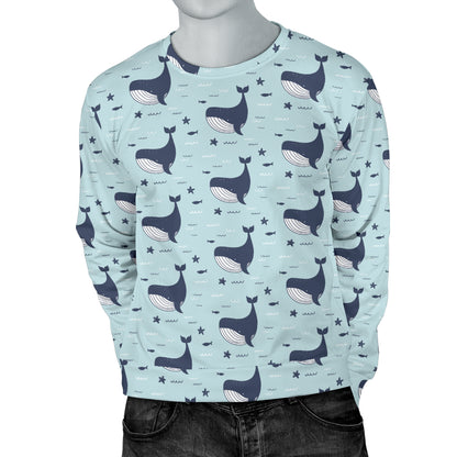 Whale Cute Design Themed Print Men Long Sleeve Sweatshirt