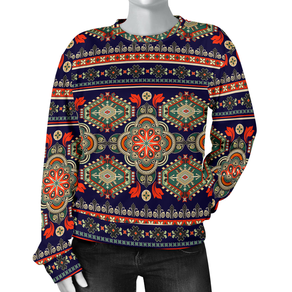 Ethnic Geometric Print Pattern Women Long Sleeve Sweatshirt