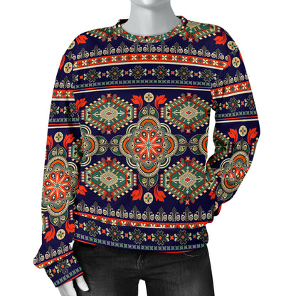 Ethnic Geometric Print Pattern Women Long Sleeve Sweatshirt