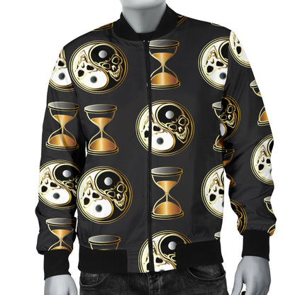 Yin Yang Skull Themed Design Print Men Bomber Jacket
