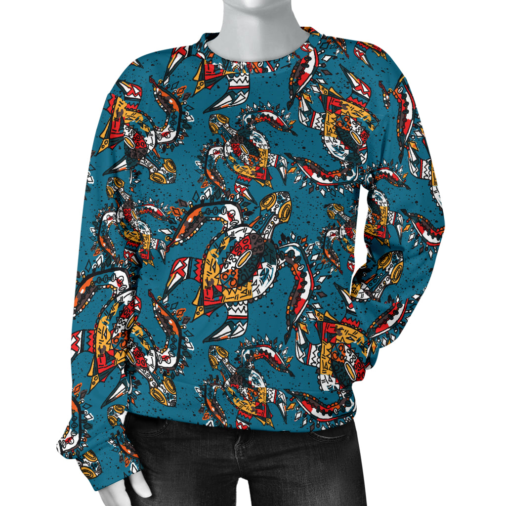 Sea Turtle Tribal Colorful Hand Drawn Women Long Sleeve Sweatshirt