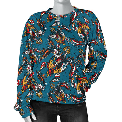 Sea Turtle Tribal Colorful Hand Drawn Women Long Sleeve Sweatshirt