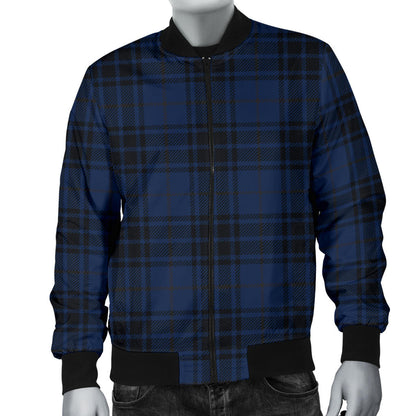 Navy Blue Tartan Plaid Pattern Men Bomber Jacket