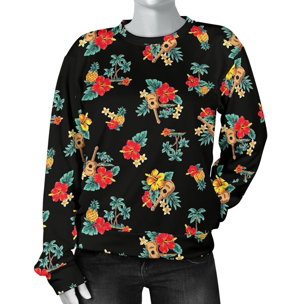 Hawaiian Flower Themed Print Women Long Sleeve Sweatshirt