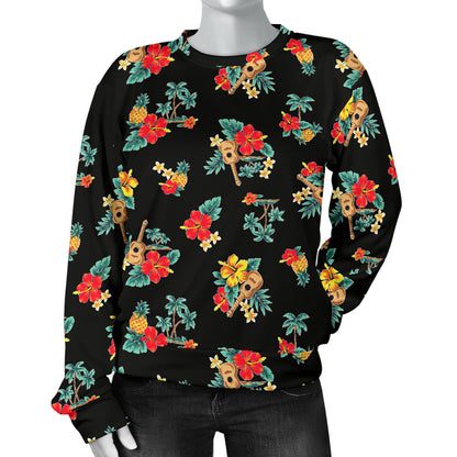 Hawaiian Flower Themed Print Women Long Sleeve Sweatshirt