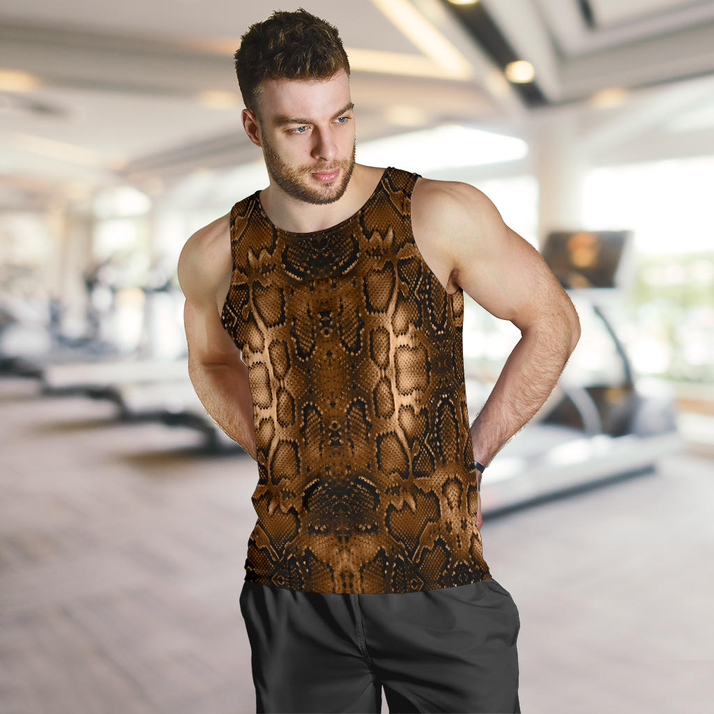 Snake Skin Brown Print Men Tank Top