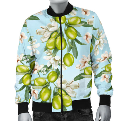 Elegant Olive Floral Print Men Bomber Jacket