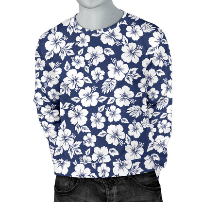 Hibiscus Blue Hawaiian Flower Style Men Long Sleeve Sweatshirt