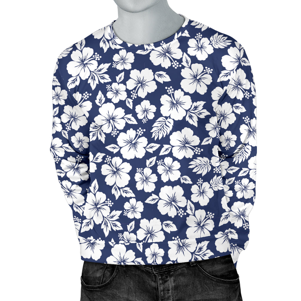 Hibiscus Blue Hawaiian Flower Style Men Long Sleeve Sweatshirt Jtamigo 5799