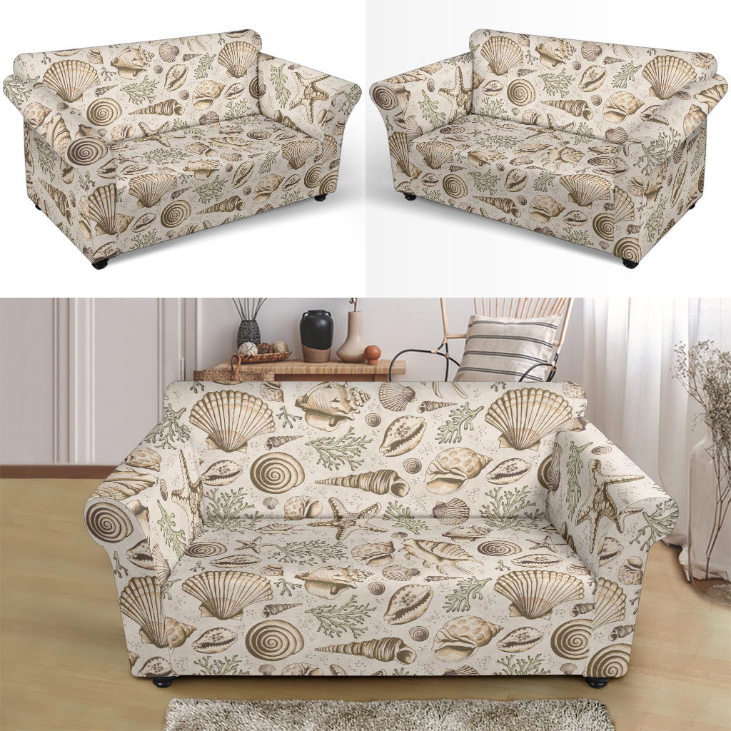 Seashell Print Design LKS304 Loveseat Couch Slipcover