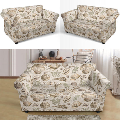 Seashell Print Design LKS304 Loveseat Couch Slipcover