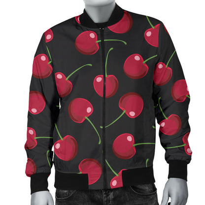 Cherry Black Background Men Bomber Jacket