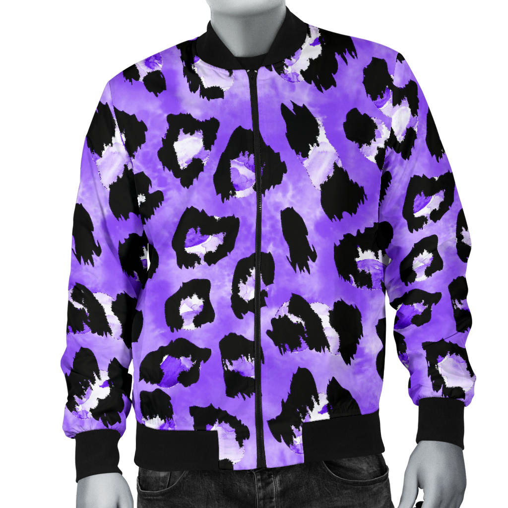 Leopard Purple Skin Print Men Bomber Jacket