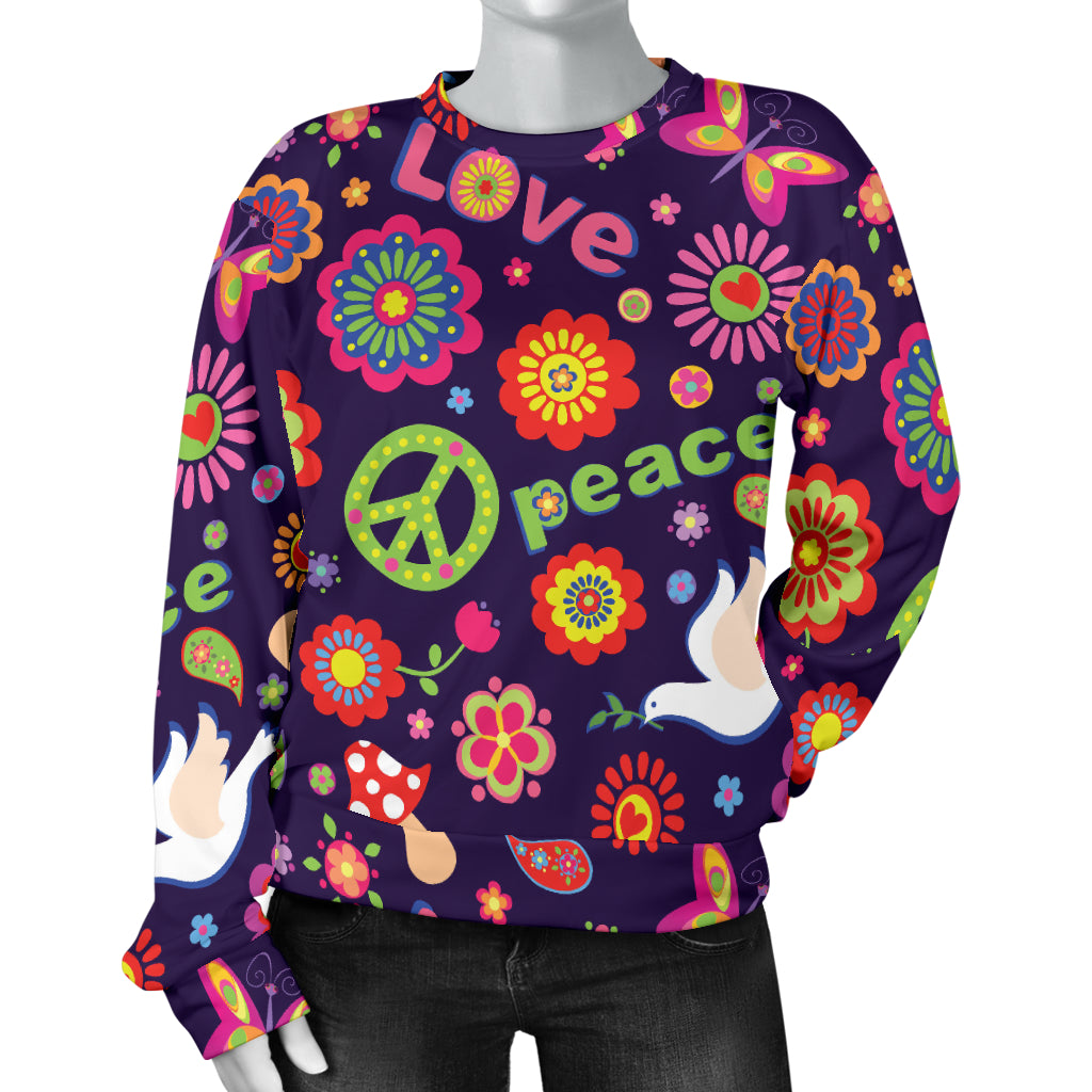 Flower Power Peace Design Print Women Long Sleeve Sweatshirt