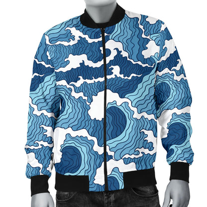 Wave Themed Pattern Print Men Bomber Jacket