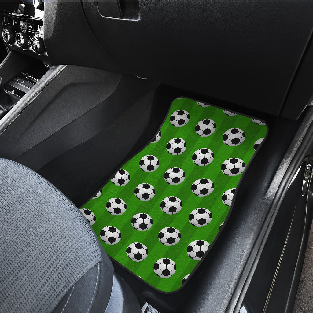 Soccer Ball Green Backgrpund Print Car Floor Mats Front Back
