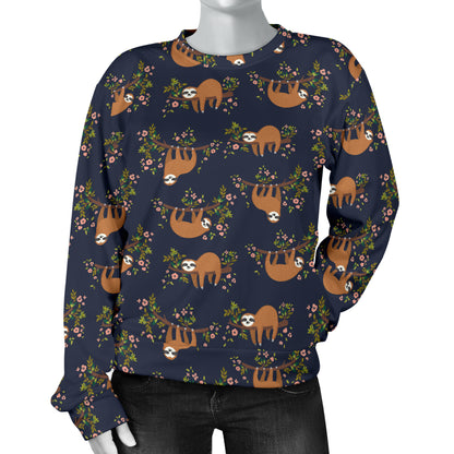 Sloth flower Design Themed Print Women Long Sleeve Sweatshirt