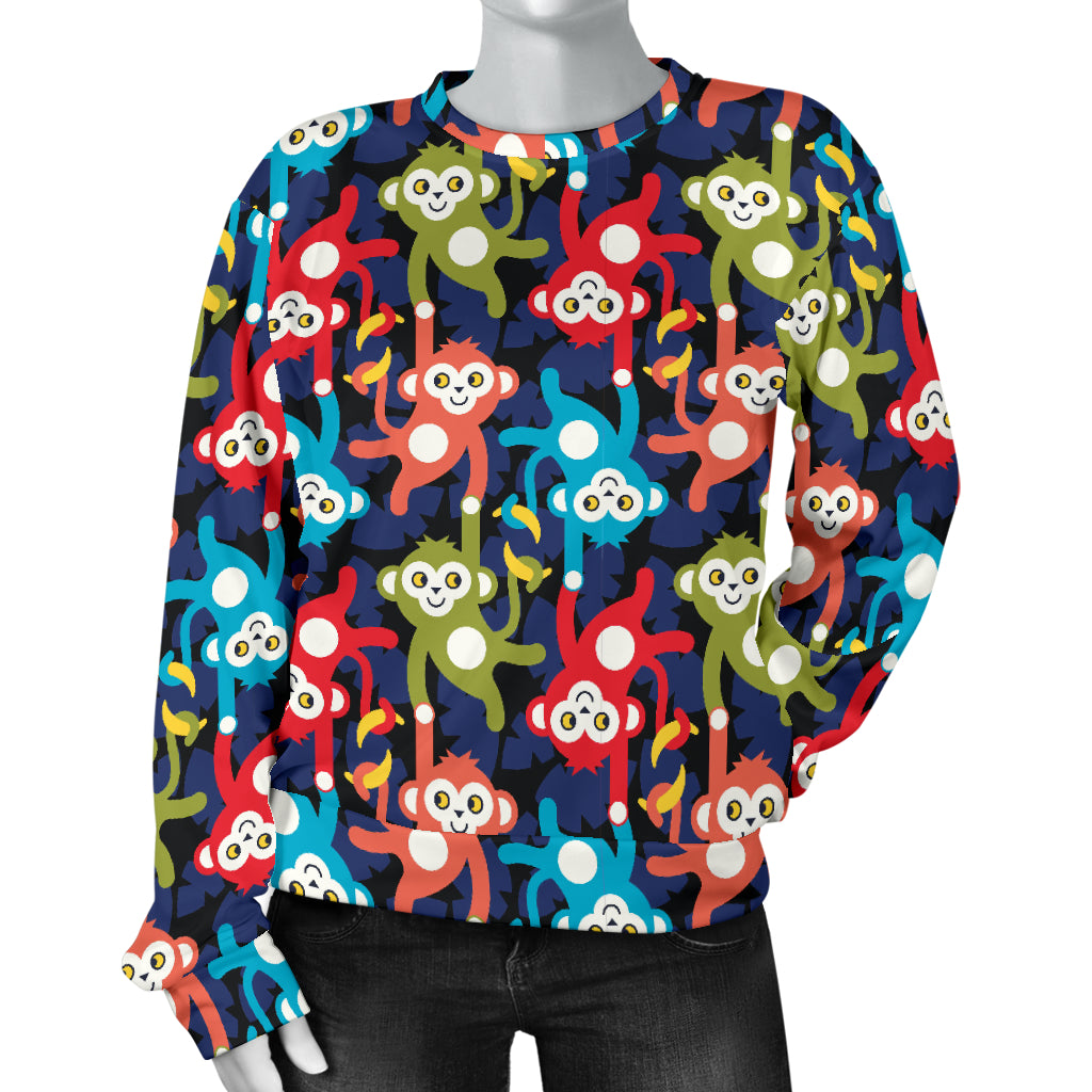 Monkey Colorful Design Themed Print Women Long Sleeve Sweatshirt
