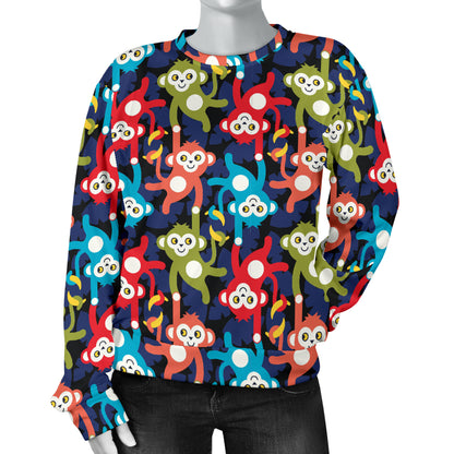 Monkey Colorful Design Themed Print Women Long Sleeve Sweatshirt