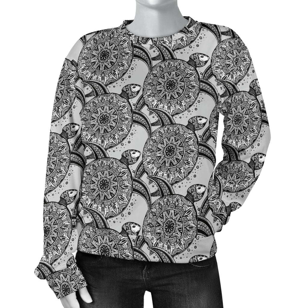 Tribal Turtle Polynesian Themed Print Women Long Sleeve Sweatshirt