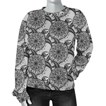 Tribal Turtle Polynesian Themed Print Women Long Sleeve Sweatshirt