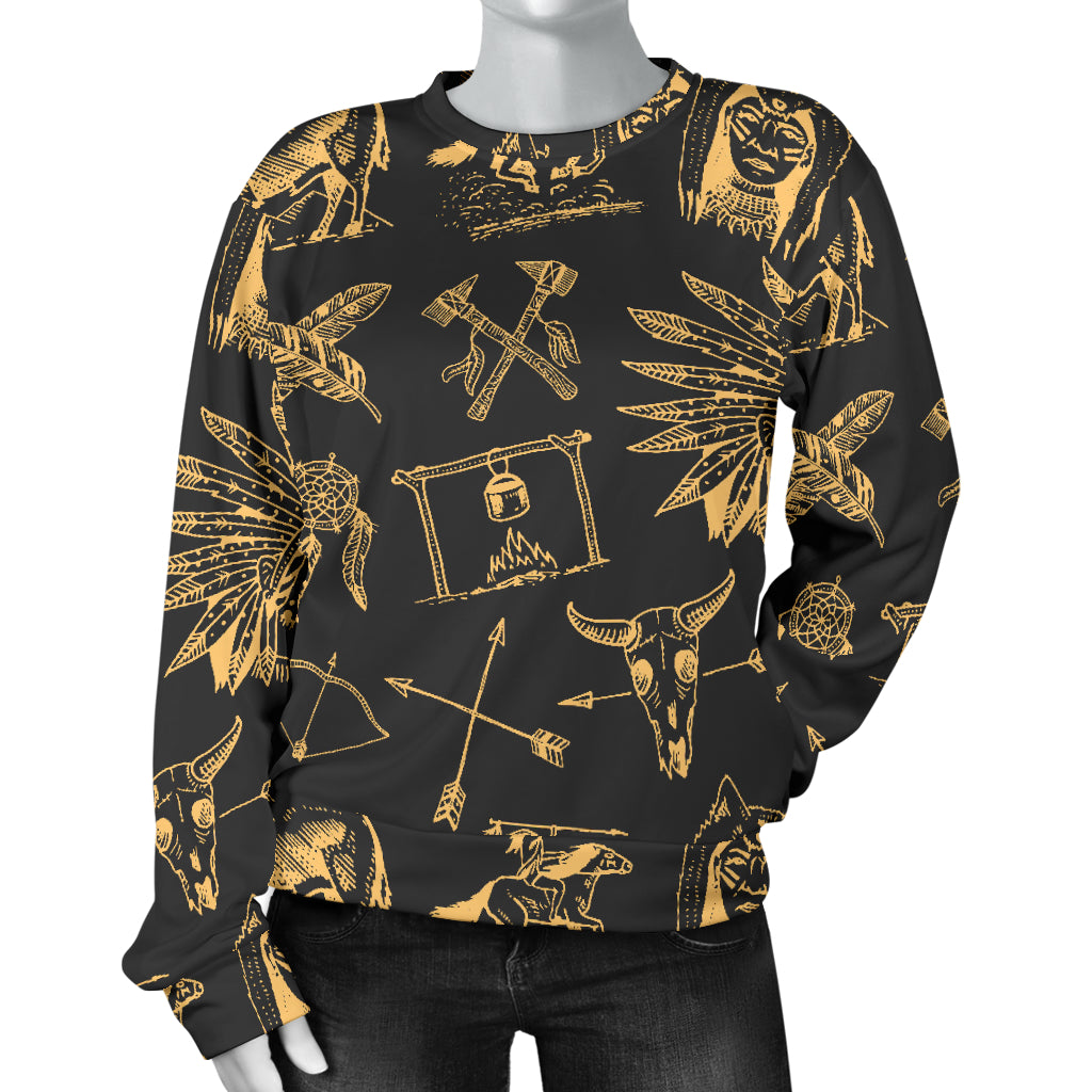 American indian Gold Style Women Long Sleeve Sweatshirt