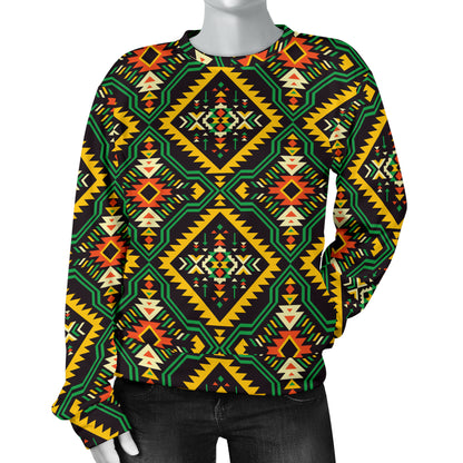 Kente Green Design African Print Women Long Sleeve Sweatshirt