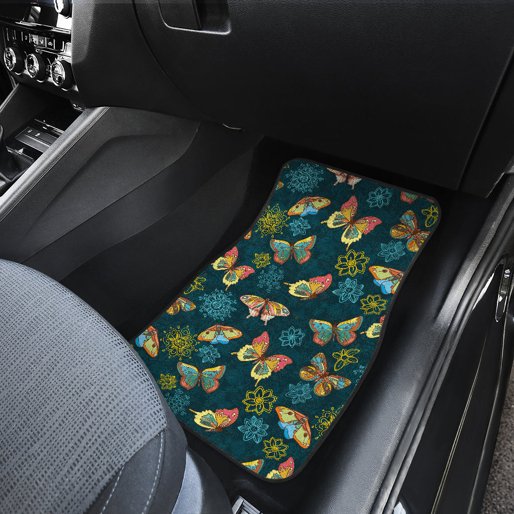 Butterfly Hand Draw Print Pattern Car Floor Mats Front Back