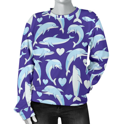 Dolphin Smile Print Pattern Women Long Sleeve Sweatshirt