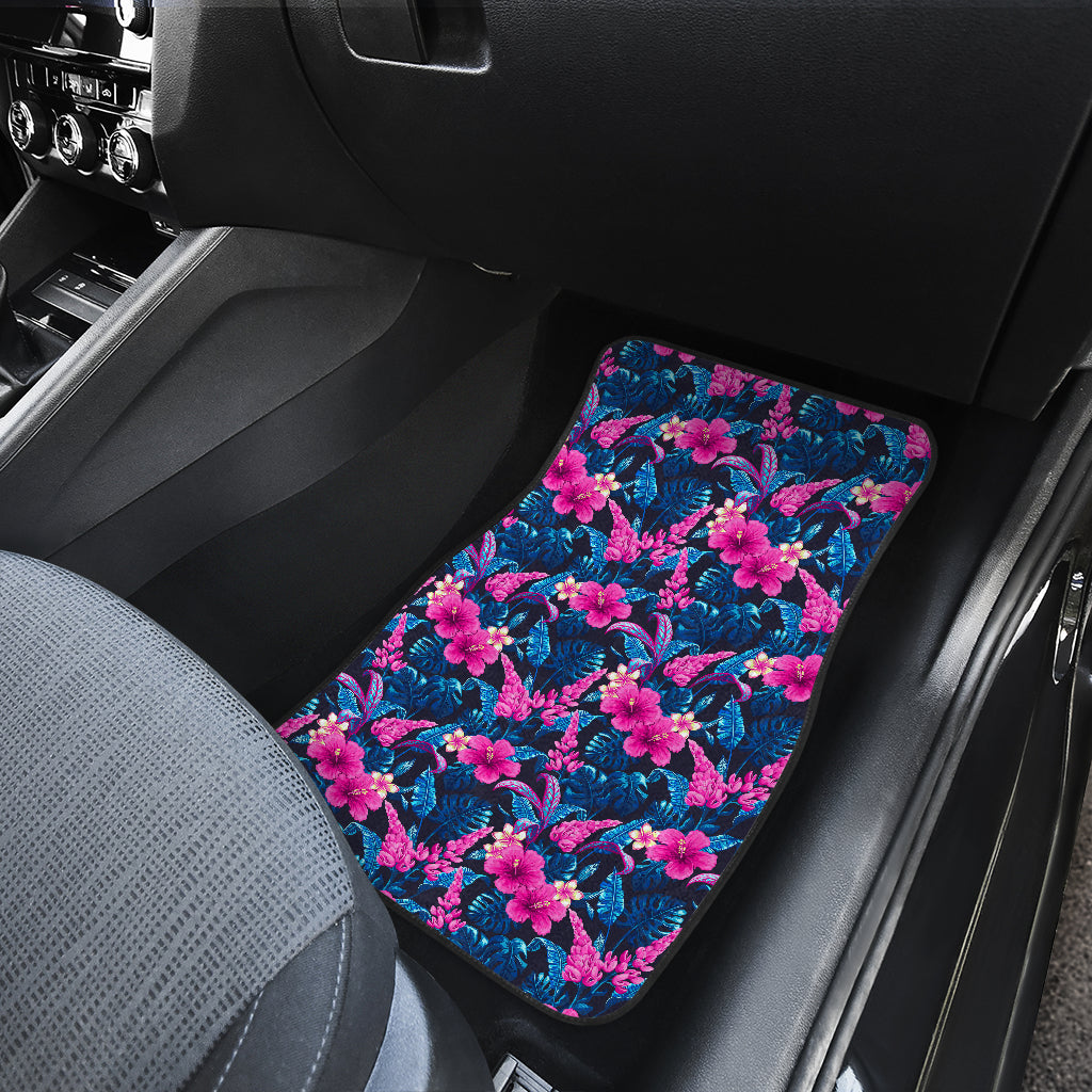 Tropical Folower Pink Themed Print Car Floor Mats Front Back