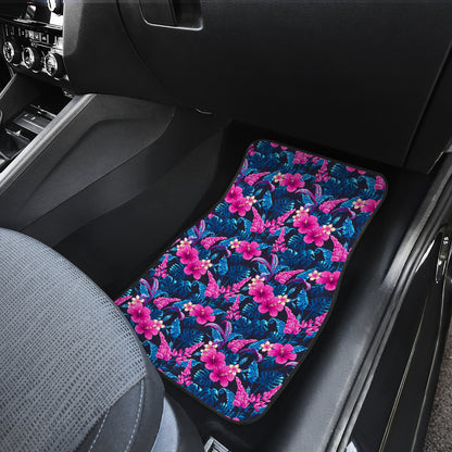 Tropical Folower Pink Themed Print Car Floor Mats Front Back