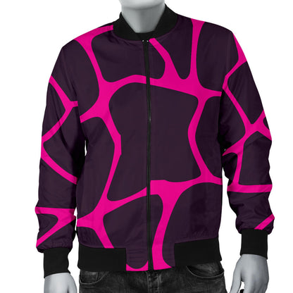 Giraffe Pink Background Texture Print Men Bomber Jacket